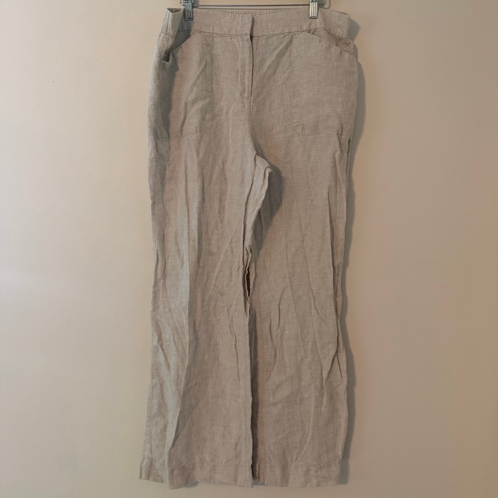 Chico's Wide Leg Linen Pants Oatmeal Beige Casual Trousers Women Size 2 Large